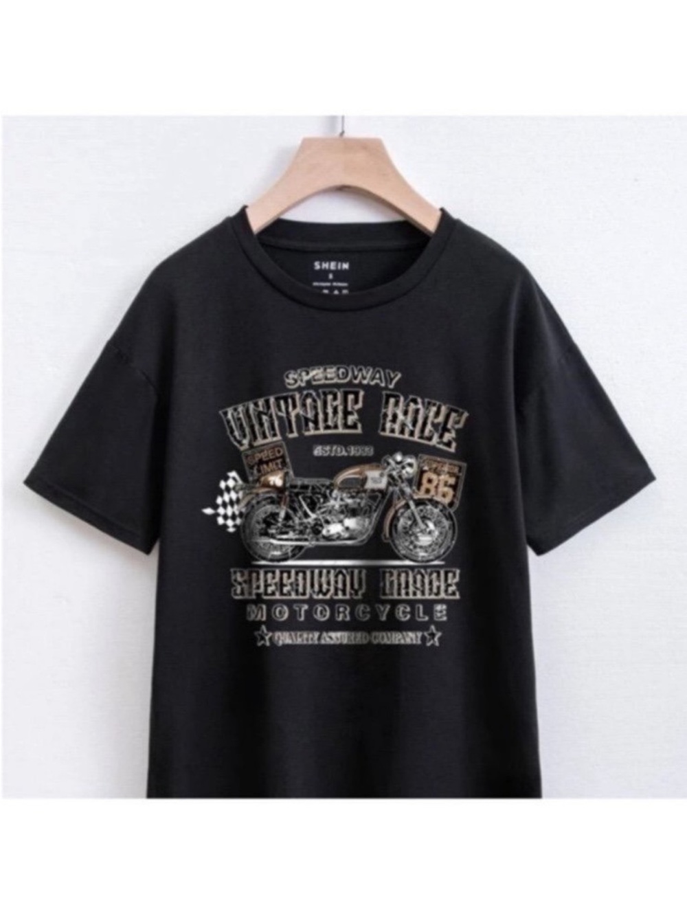 SHEIN Black Short-Sleeve Vintage Motorcycle Graphic Tee